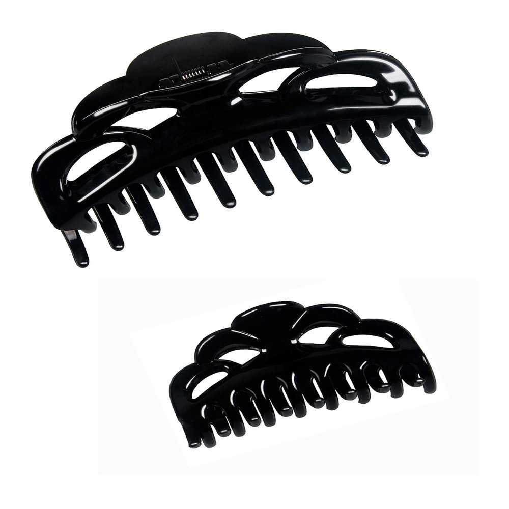 Solid Black Claw Clips for Women Large and Medium Size Neutral Butterfly Hair Clips Basic Non-Slip Hair Styling Accessories 2pcs in Set(Arc-Black)