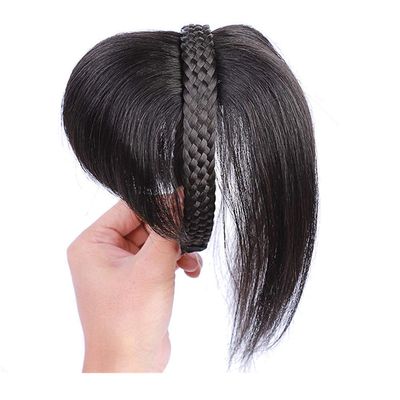 Yanamy Clip in Braided Band Human Hair Crown Toppers for Female Bald Spot, with Side Bangs, 10" Natural Black