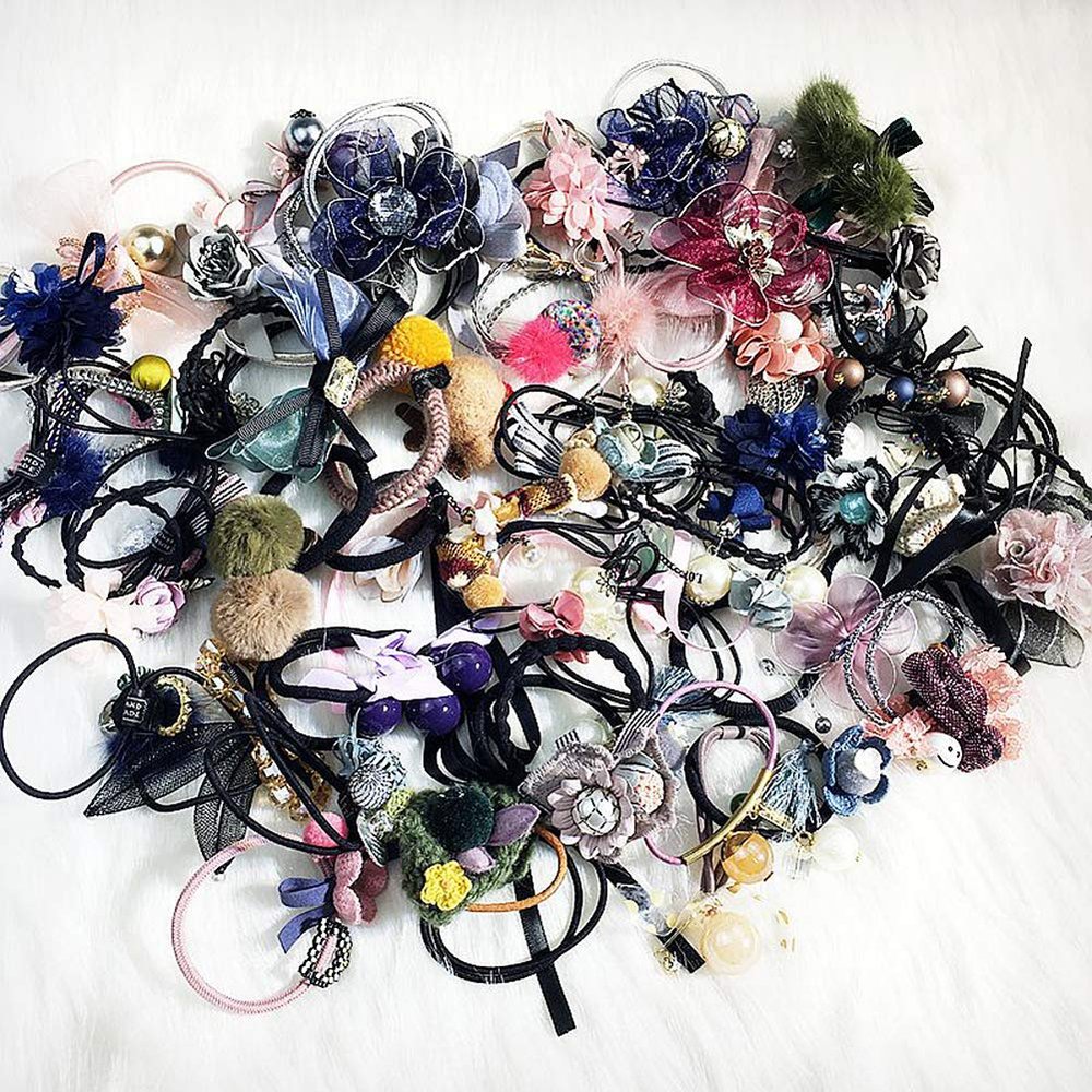 Magik 20-40 Pcs Assorted Stylish Elastic Bow Crystal Ponytail Holder Rope Hair Tie Ring Hairband Band (40 Pack)