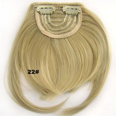 Aonmg Women's Clip In Straight Blunt Fake bangs Heat Resistance Synthetic Side Fringe Hair Neat Bang Brown Mix Blonde #22 6inches