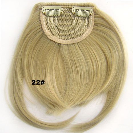 Aonmg Women's Clip In Straight Blunt Fake bangs Heat Resistance Synthetic Side Fringe Hair Neat Bang Brown Mix Blonde #22 6inches