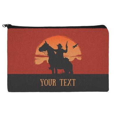 Personalized Custom 1 Line Cowboy on Horse with Sunset Makeup Cosmetic Bag