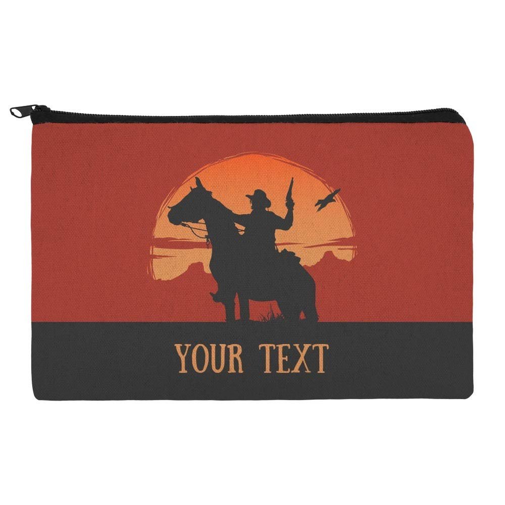 Personalized Custom 1 Line Cowboy on Horse with Sunset Makeup Cosmetic Bag