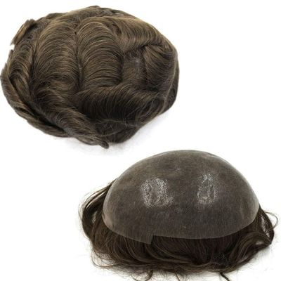 100% Human hair toupee for men with transparent Thin skin PU, 10" x 8" hairpieces for men 110% Light To Medium Density (10"*8", #5 medium light brown)