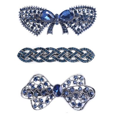 Set of 3 Vintage Butterfly Rhinestones Hair Barrettes Hair Clips Metal Crystal Flower French Clips Hair Pin (C#)