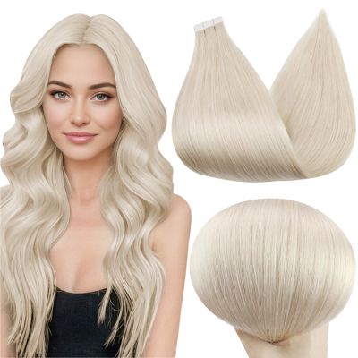 Full Shine 22 Inch Tape in Extensions Blonde Human Hair Extensions Color 1000 White Blonde Double Sided Adhesive Extension 40Pcs 100 Grams Seamless Remy Skin Weft Add Length