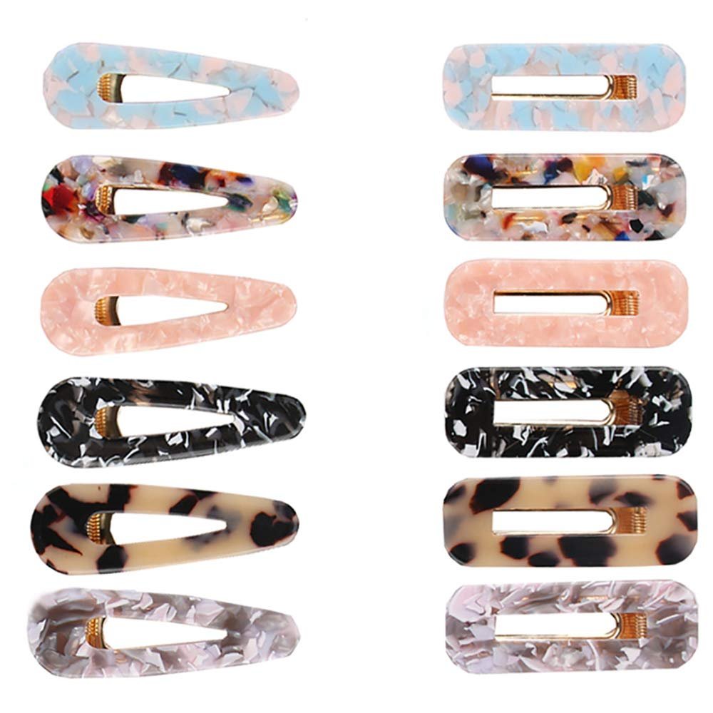 GaFree 12pcs Acrylic Hair Barrettes Fashion Geometric Alligator Hair Clips Set for Women