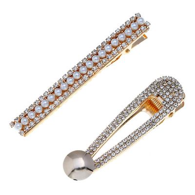 2PCS Lady Women Sweet Rhinestone Hairpin Wedding Crystal Duckbill Pin BB Hairgrip Alligator Clip Alloy Hair Accessories (C #)