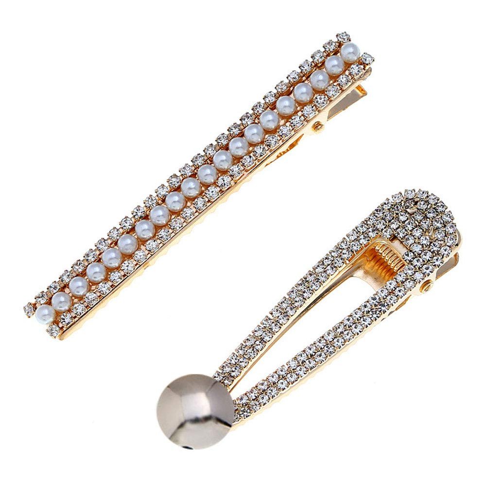 2PCS Lady Women Sweet Rhinestone Hairpin Wedding Crystal Duckbill Pin BB Hairgrip Alligator Clip Alloy Hair Accessories (C #)