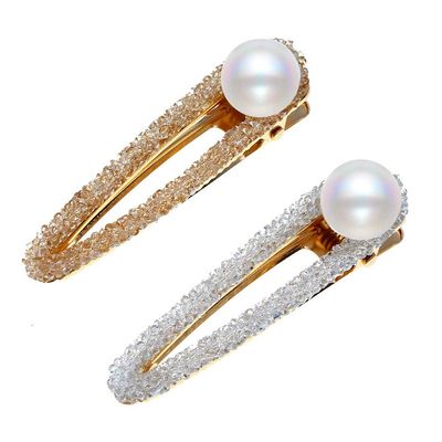 2PCS Lady Women Sweet Rhinestone Hairpin Wedding Crystal Duckbill Pin BB Hairgrip Alligator Clip Alloy Hair Accessories (A #)