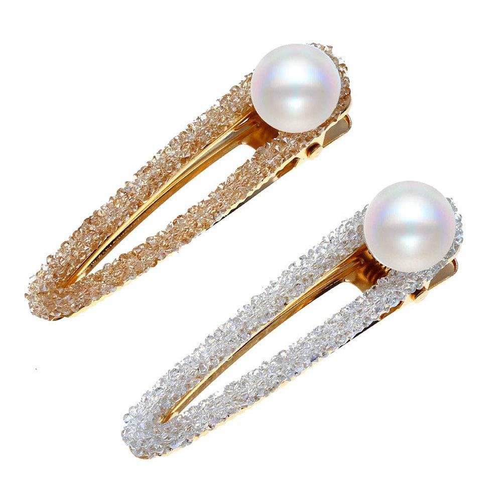 2PCS Lady Women Sweet Rhinestone Hairpin Wedding Crystal Duckbill Pin BB Hairgrip Alligator Clip Alloy Hair Accessories (A #)