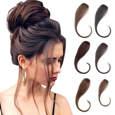 Yanamy One Piece Clip in Side Bangs Human Hair Invisible Hand Tied Fringe Hair Extension for Women, 14" Black, 2pcs