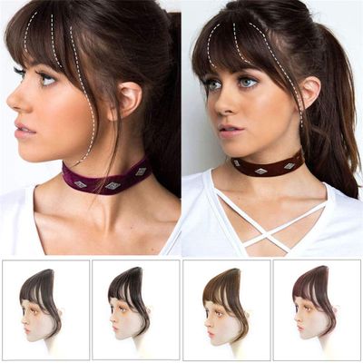 Yanamy Real Human Hair Clip on Bangs with Side Temples for Women Flat Bangs/Fringe Clip-in Hair Extension, Natural Black, Hand Tied