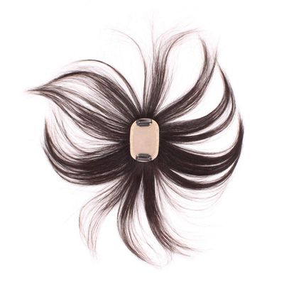 LXUE 2" x 3" Clip on Silk Base Human Hair Clip in Topper for Women with Bald Spot, 6" Light Brown