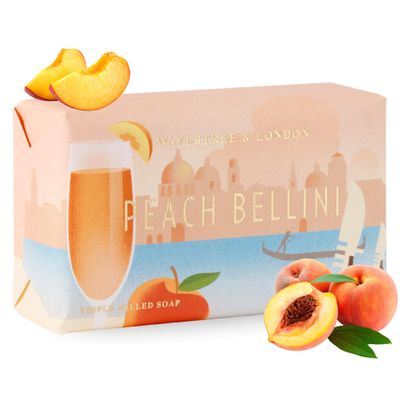 Wavertree & London Peach Bellini Scented Natural Soap Bar, 7oz Moisturizing French Triple Milled Soap Bar for Women & Men Enriched with Organic Shea Butter, Pure Bath & Body Soap (1 Bar)