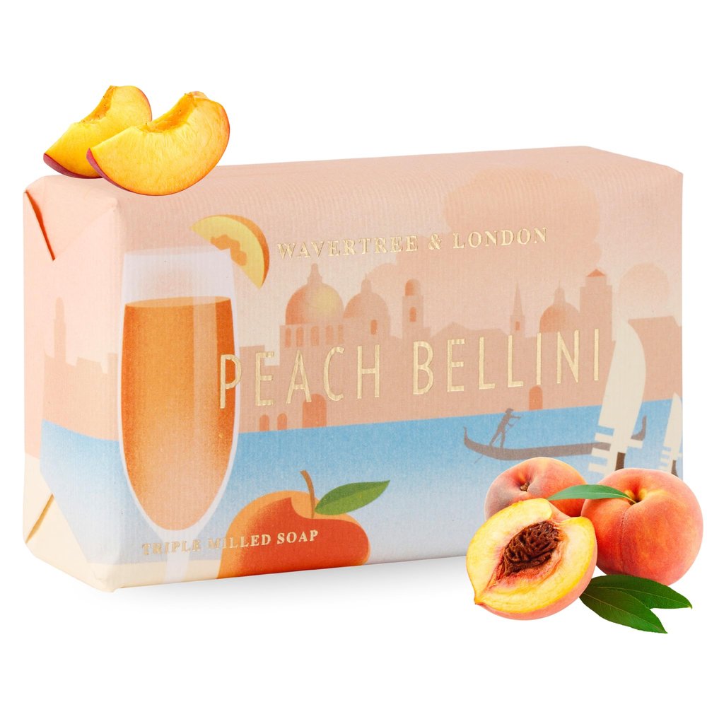 Wavertree & London Peach Bellini Scented Natural Soap Bar, 7oz Moisturizing French Triple Milled Soap Bar for Women & Men Enriched with Organic Shea Butter, Pure Bath & Body Soap (1 Bar)