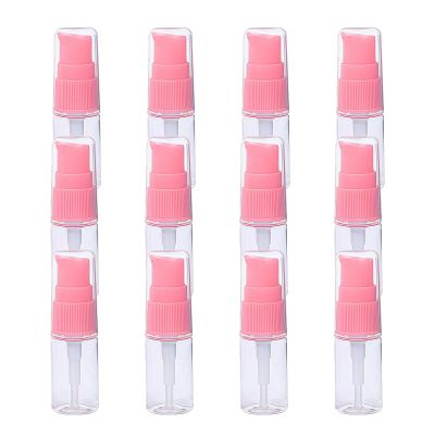 10Ml 0.3 Ounce Clear Plastic Lotion Pump Bottle with Pink Press Pump Head Empty Cosmetic Sample Container for Emulsion Face Cream Shampoo Gel - Pack of 12
