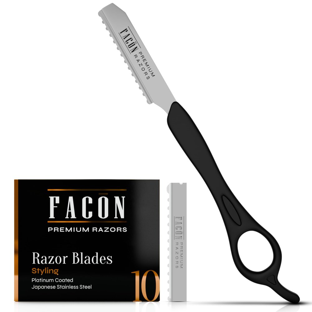Facn Hair Razors for Cutting Hair - Professional Hair Styling Razor Kit with 11 Replacement Blades, Stainless Steel Hair Cutting Tool for Salon & Home, Premium Hair Thinning Texturizing Faether Razor