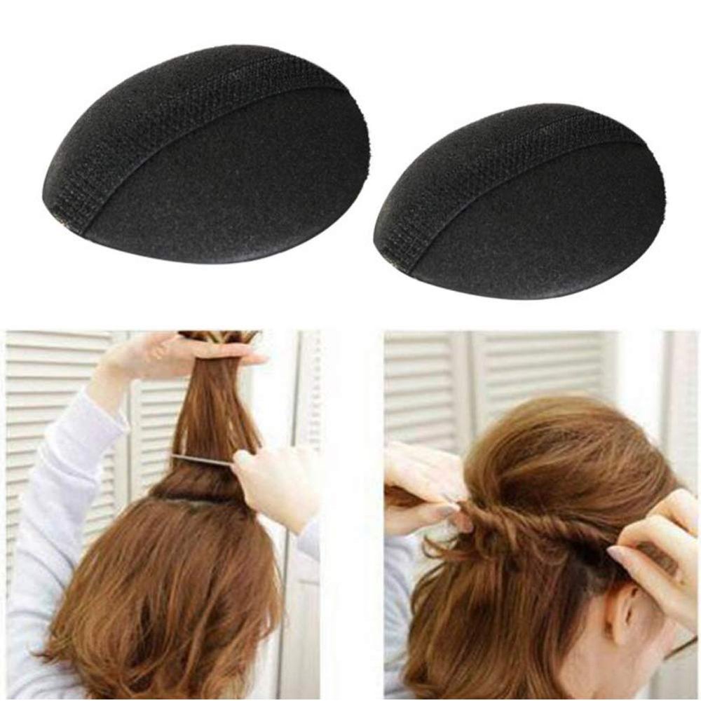 4 Pcs 2 Pairs Black Sponge Bump It Up Volume Hair Base Pads, Fluffy Padding Inserts for Hairstyle Bum Maker, Braid Holder for Women Girls