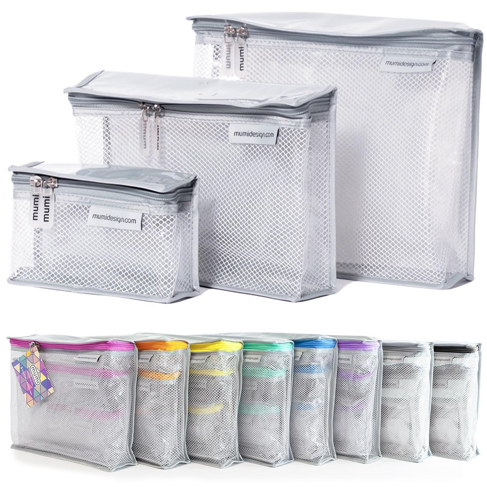 MUMI Travel Toiletry Bag Set of 3 Clear TSA Approved Toiletry Bags for Women Reusable Water-Resistant Makeup Organizer Pouches for Skincare, Cosmetics, Travel Accessories, Airport Packing - Gray