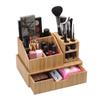 MobileVision Bamboo Makeup Organizer Complete Combo Which INCLUDES: 5 Section Brush Holder, 4 Compartment Cosmetic Caddy & Drawer for added extra storage space view 1