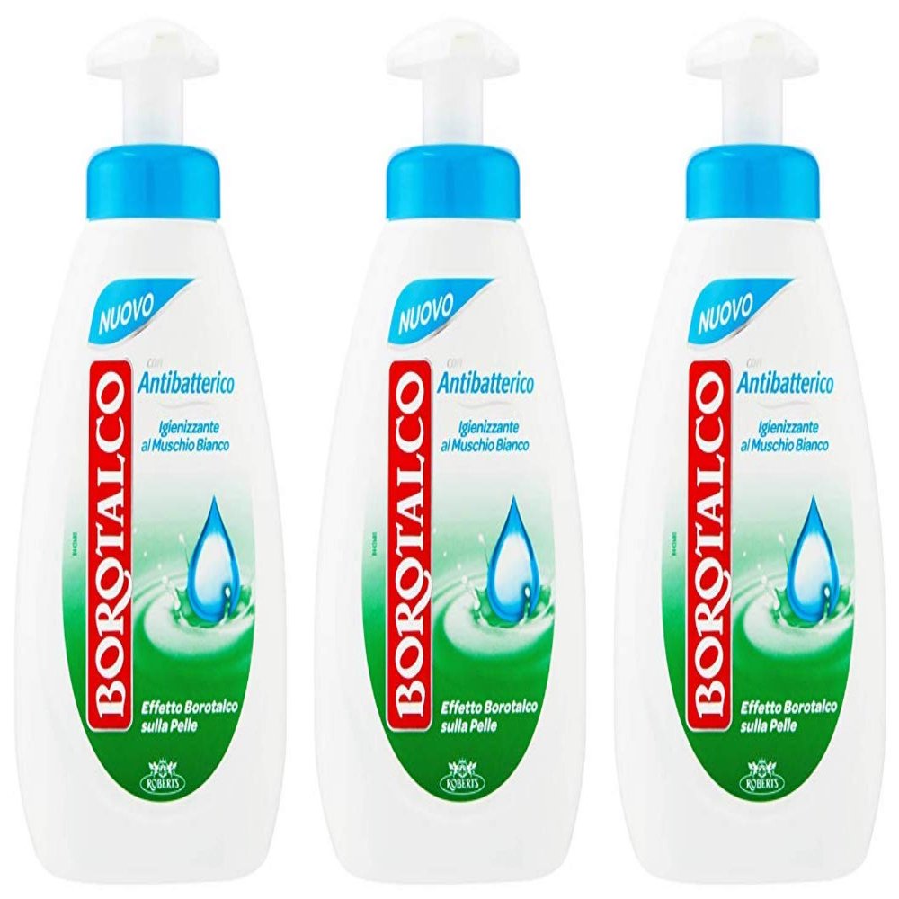 Borotalco: "Antibatterico" Sanitizing Liquid Soap - 8.45 Fluid Ounces (250ml) Bottle with Measuring Cap, pack of 3