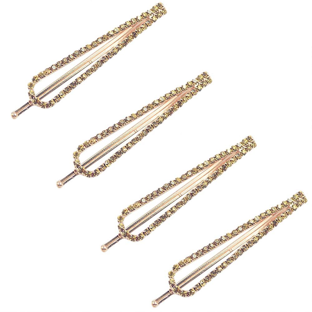 BUUEERR 4 Pcs Shiny Rhinestone Barrettes Bobby Pins Drop Shape Hair Barrette Clip Crystal Hair Pin Bling Hair Clip Bling Hairpins Clips Styling Prom Hair Accessories for Women Girls (Champagne)