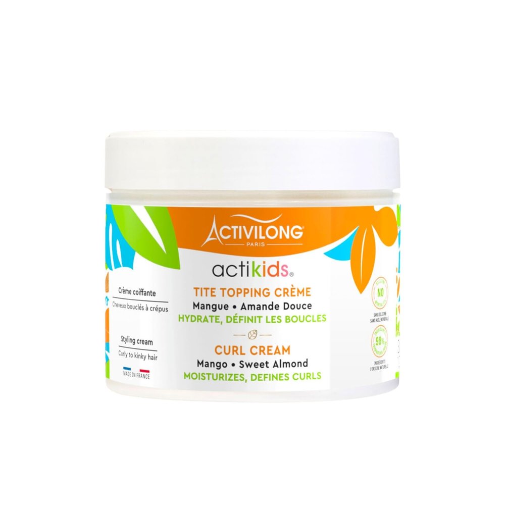 Activilong Actikids Topping Curl Cream  Light Melting Cream to Sculpt and Redefine Your Kids Curls  Enriched with Organic Sweet Almond Oil and Mango Butter  Non-Greasy/Leaves No Flakes  300 ml.