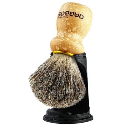 Anbbas Shaving Brush and Holder,Pure Badger Hair with Wood Handle,Black Resin Stand Holder,Contracted Design 2in1 Set for Men Wet Shave