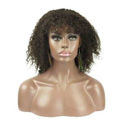 10" Brazilian kinky curl Human Hair Full Lace Wig Dark Brown With Curly Fringe