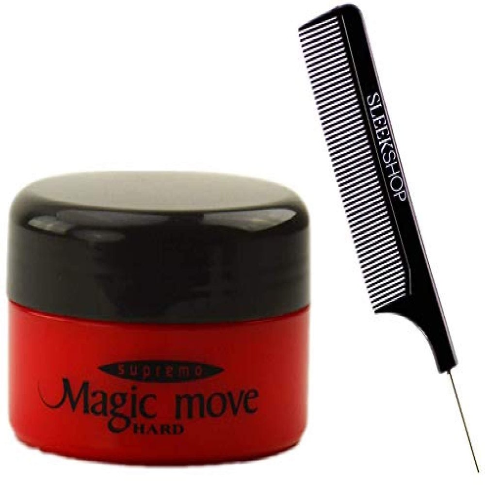 Magic Move Hair Product Cream by Supremo Japan (with Sleek Steel Pin Tail Comb) Japanese Creme Pomade Clay (HARD (Red) - 4.2 oz LARGE)