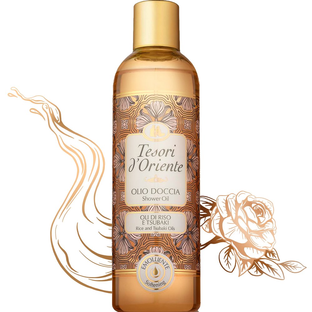 Tesori d'Oriente Bath Oil, Shower Oil Body Wash, Cleansing Oil for Women, with Rice & Tsubaki Oil-8.45 fl oz [Made in Italy]-(Rice & Tsubaki Oil)