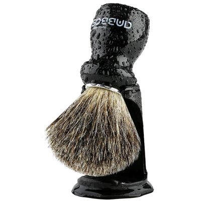 Anbbas Badger Shaving Brush and Stand,Black Wood Handle Brush with Contracted Design Resin Shaving Stand,2in1 Kit for Men Clsoe Shave