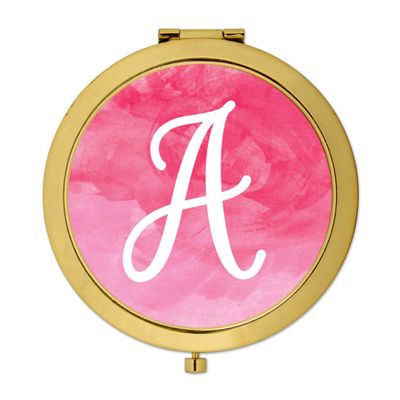 Andaz Press Gold Compact Mirror Bridesmaid's Wedding Gift, Blush Pink Watercolor, Monogram Letter A, 1-Pack, Bachelorette Bridal Shower Wedding Party Gifts