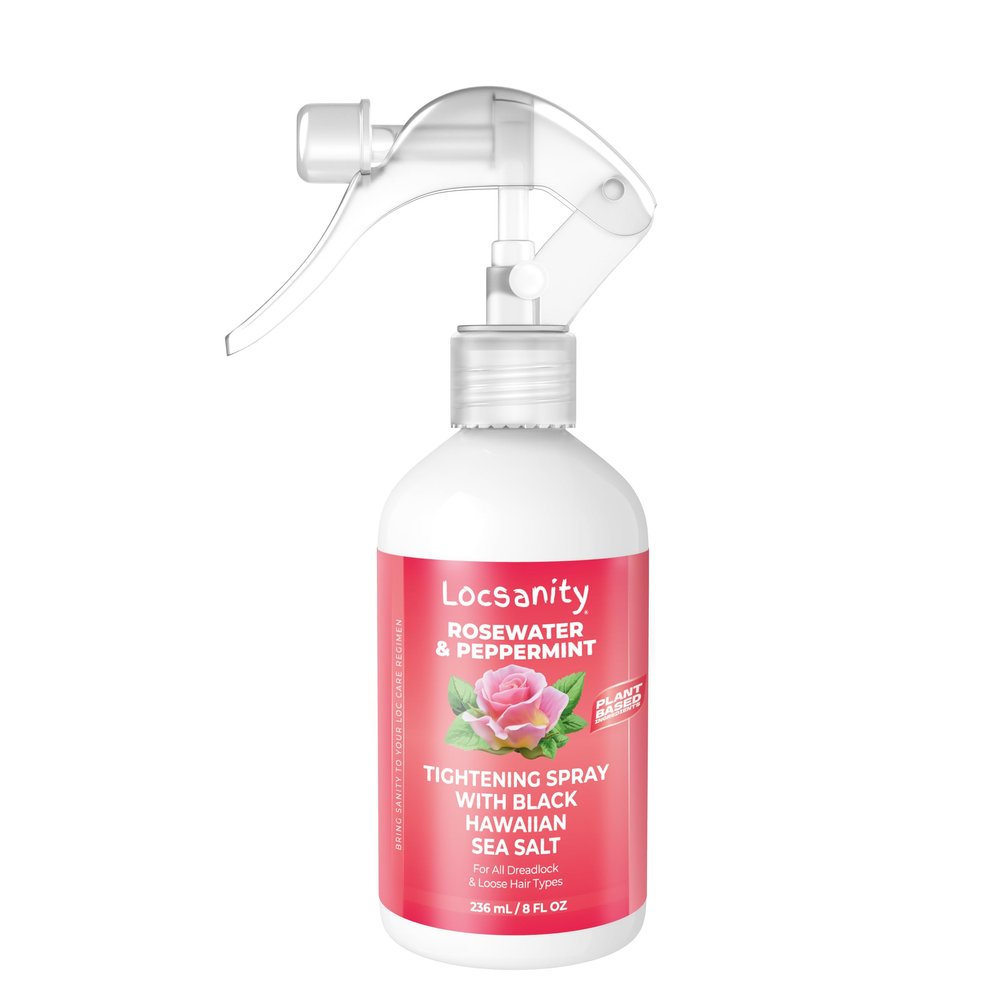 Locsanity Rosewater Peppermint Loc Spray - 8oz: Moisturizing & Tightening Hydration Spray w/ Black Hawaiian Sea Salt, Plant-Based | Loc Care for All Dreadlocks & Loose Hair Types