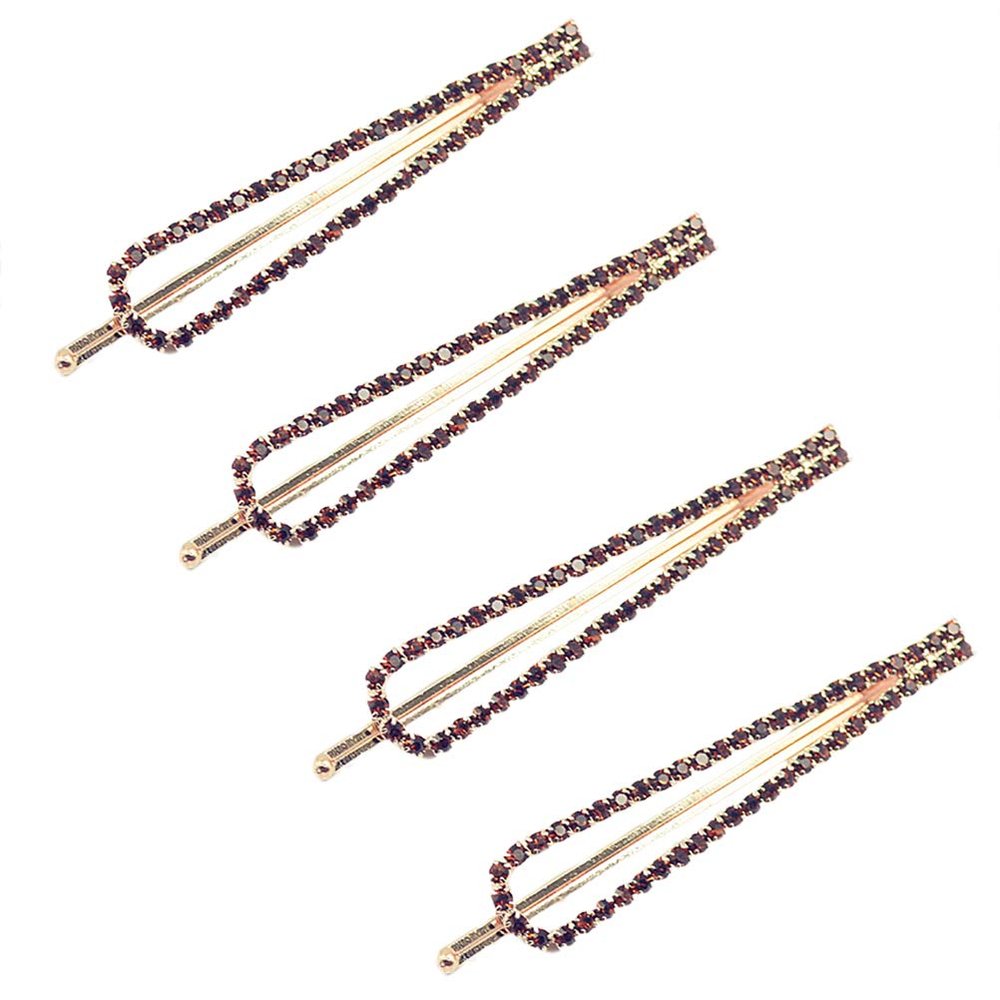 BUUEERR 4 Pcs Shiny Rhinestone Barrettes Bobby Pins Drop Shape Hair Barrette Clip Crystal Hair Pin Bling Hair Clip Bling Hairpins Clips Styling Prom Hair Accessories for Women Girls (Brown)