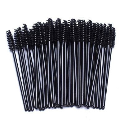 100pcs Disposable Eyelash Brushes Mascara Wand Applicator for Eyelash Extension Makeup Cosmetic Tool, Black