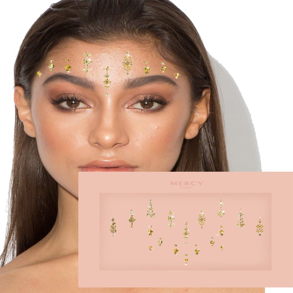 Priyanka Gold Bindis  MERCY LONDON Crystal Indian Bindi Face Jewels Gold Silver Multi Packet Bridal
