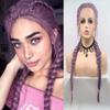 Purple Braided Wigs for Women Lace Front Braide Wig with Baby Hair Purple Long Synthetic Hair Twist Braids Drag Queen Wigs Female Glueless Heat Resistant Fiber Hair Cosplay Party Use 22inc view 1