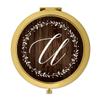 Andaz Press Gold Compact Mirror Bridesmaid's Wedding Gift, Rustic Wood with Laurels, Monogram Letter U, 1-Pack, Autumn Country Themed Bachelorette Bridal Shower Wedding Party Gifts view 1