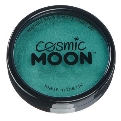 Cosmic Moon Metallic Pro Face & Body Paint Cake Pots Green - Professional Water Based Face Paint Makeup for Adults, Kids - 1.26oz