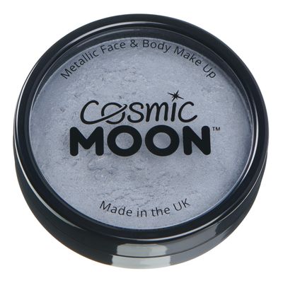 Cosmic Moon Metallic Pro Face & Body Paint Cake Pots Silver - Professional Water Based Face Paint Makeup for Adults, Kids - 1.26oz