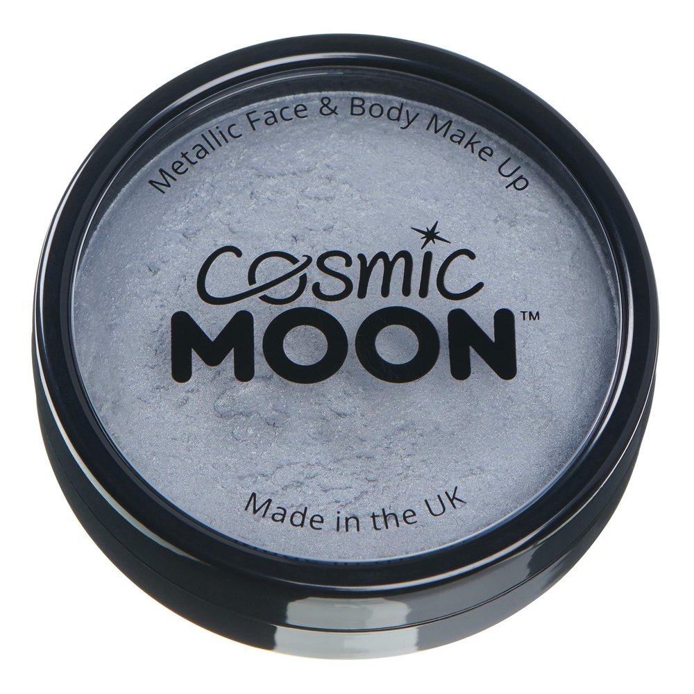 Cosmic Moon Metallic Pro Face & Body Paint Cake Pots Silver - Professional Water Based Face Paint Makeup for Adults, Kids - 1.26oz