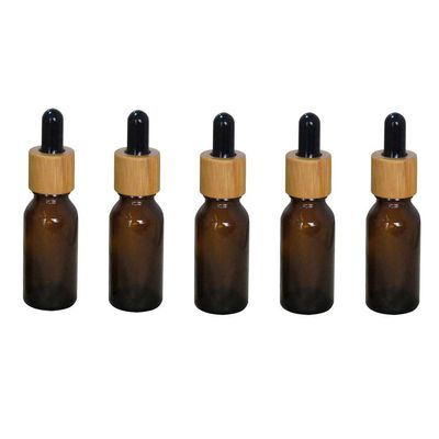 10Pcs 15ml/0.5oz Amber Glass Dropper Bottle with Black Rubber Head and Bamboo Lid Eye Dropper Bottle Portable Empty Makeup Storage Container Beauty Holders Dispenser for Essential oil