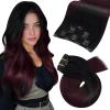 Moresoo Clip in Hair Extensions Ombre Black to Wine Red Double Weft Real Hair Clip in Extensions Balayage Black to Burgundy 7Pcs/120G 22inch view 1