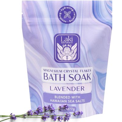 Magnesium Flakes Bath Soaks (8 oz) Hawaiian Sea Salt Bath Soak w/Essential Oils Bath Salts for Relaxation Detox Bath Salt to Promote Sleep Vegan Mineral Salt -(Lavender)