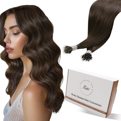 Hetto Nano Hair Extensions Human Hair Dark Brown 22 Inch Nano Ring Hair Extensions Pre Bonded 50 Strands 50g