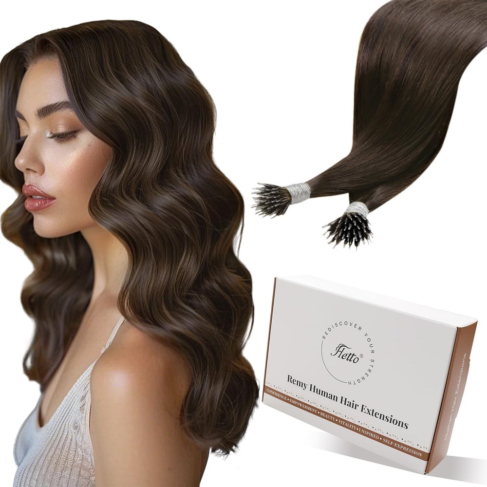 Hetto Nano Hair Extensions Human Hair Dark Brown 22 Inch Nano Ring Hair Extensions Pre Bonded 50 Strands 50g