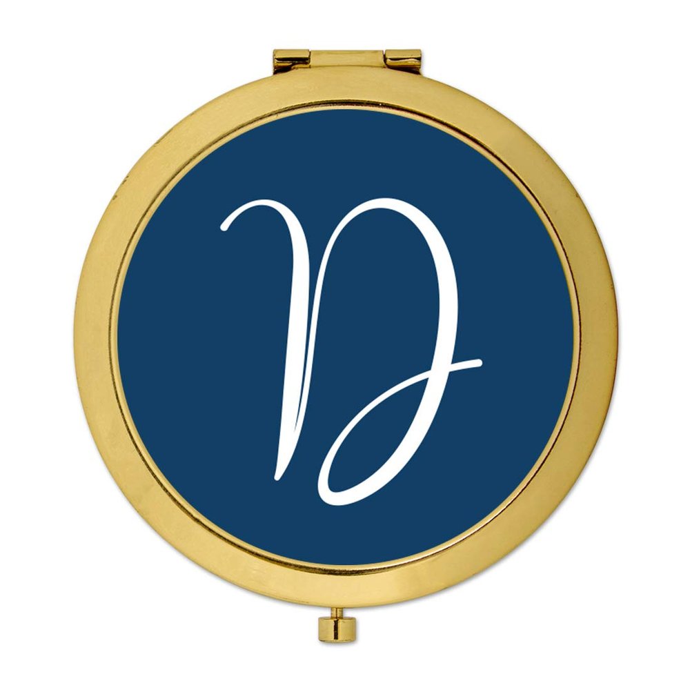 Andaz Press Gold Compact Mirror Bridesmaid's Wedding Gift, Navy Blue, Monogram Letter D, 1-Pack, Bachelorette Bridal Shower Wedding Party Gifts