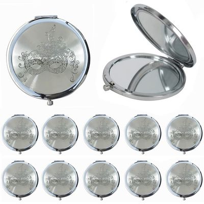 12 Pcs Silver Masquerade Mask Compact Mirrors - Quinceanera/Sweet 16/ Bridal Shower/Birthday Favors for Guests